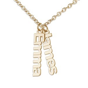 Personalized Vertical Name Gold Charm Necklace - Two Names