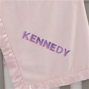 Shadow Name Embroidered Pink Satin Trim Baby Blanket