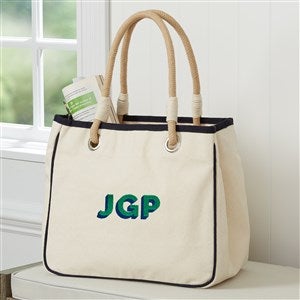 Shadow Name Personalized Canvas Rope Tote Bag - Navy