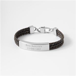 Engraved Triple Brown Leather ID Bracelet    - 47726