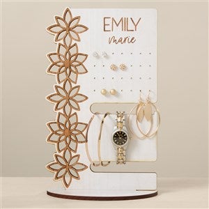 Personalized Wood Flowers Jewelry Holder For Her - Whitewash