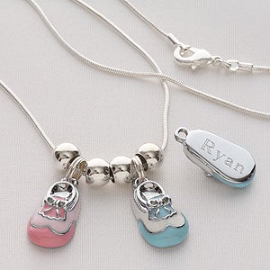 Engraved Baby Bootie Necklace