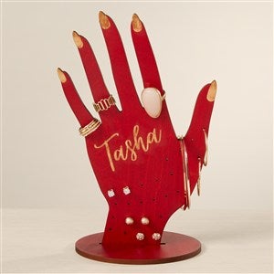 Wooden Hand Personalized Jewelry Holder - Red
