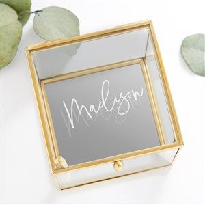 Trendy Script Personalized Glass Jewelry Box - Gold