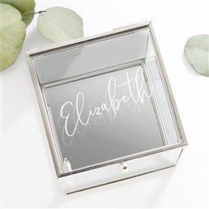 Trendy Script Personalized Glass Jewelry Box - Silver