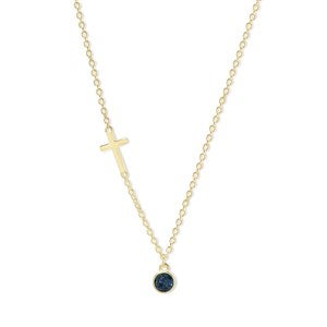 Custom Bezel Set Birthstone Cross Necklace- 1 Stone