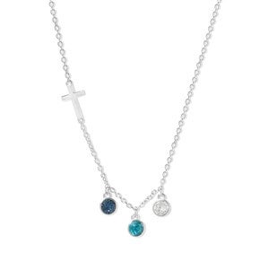 Custom Bezel Set Birthstone Cross Necklace - 3 Stones