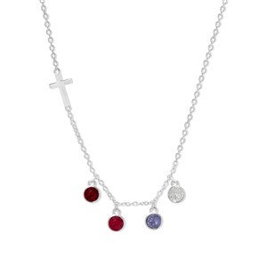 Custom Bezel Set Birthstone Cross Necklace- 4 Stones