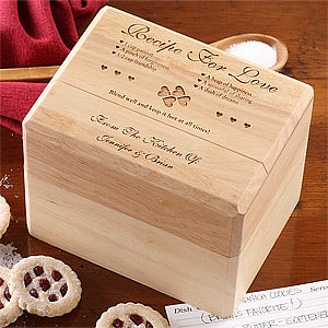 Engraved Wood Recipe Box and Cards - Recipe For Love Design