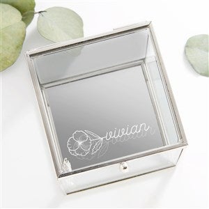 Birth Flower Name Personalized Glass Jewelry Box - Silver