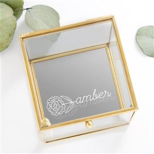 Birth Flower Name Personalized Glass Jewelry Box - Gold