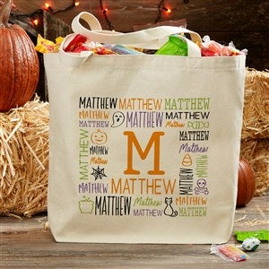 Halloween Repeating Name Personalized Canvas Tote Bag - Large