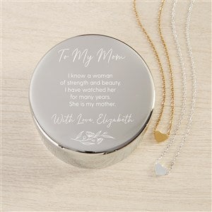 Floral Message To Mom Personalized Round Jewelry Box with Heart Necklace  - 48303