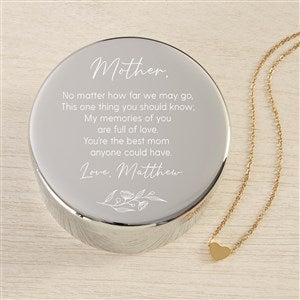 Floral Message To Mom Personalized Round Jewelry Box with Gold Heart Necklace
