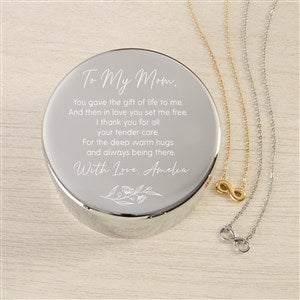 Floral Message To Mom Personalized Round Jewelry Box & Infinity Necklace - 48304