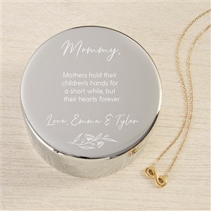Floral Message To Mom Personalized Round Jewelry Box & Gold Infinity Necklace