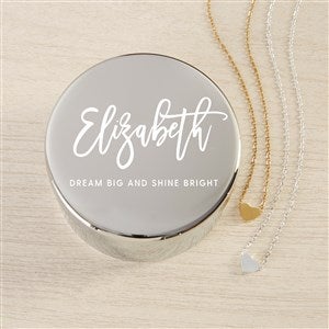 Scripty Name Personalized Round Jewelry Box Gift Set with Heart Necklace  - 48307