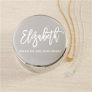 Scripty Name Personalized Round Jewelry Box Gift Set with Heart Necklace - 48307