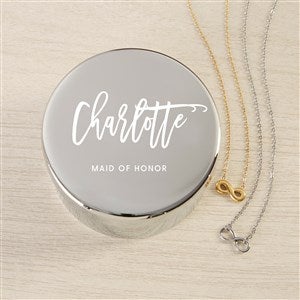 Scripty Name Personalized Round Jewelry Box Set with Infinity Necklace - 48308