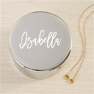Scripty Name Personalized Round Jewelry Box Set-Gold Infinity Necklace