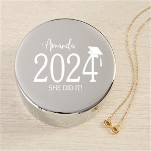 Classic Graduation Personalized Round Jewelry Box & Gold Infinity Necklace