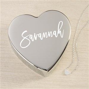 Scripty Name Personalized Heart Jewelry Box Set-Silver Heart Necklace