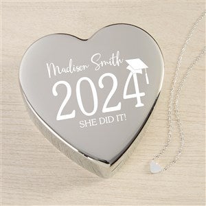 Classic Graduation Personalized Heart Jewelry Box with Silver Heart Necklace