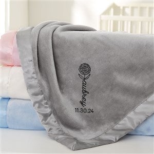 Baby Birth Flower Name Embroidered Baby Blanket - Grey