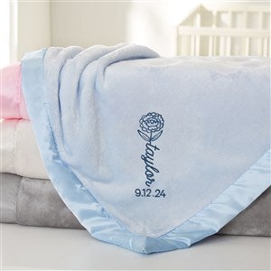 Baby Birth Flower Name Embroidered Baby Blanket - Blue