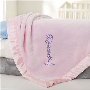 Baby Birth Flower Name Embroidered Baby Blanket - Pink