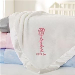 Baby Birth Flower Name Embroidered Baby Blanket - Ivory