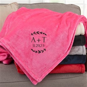 Wedding Initials Embroidered Fleece Throw Blanket - Pink - 60x80