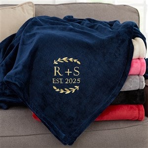 Wedding Initials Embroidered Fleece Throw Blanket - Navy - 60x80