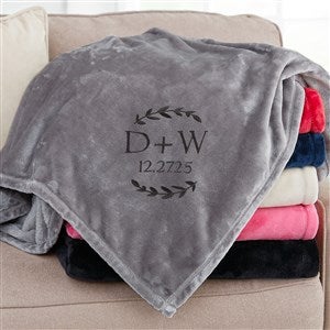 Wedding Initials Embroidered Fleece Throw Blanket - Grey - 60x80