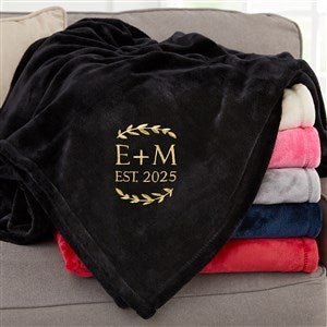 Wedding Initials Embroidered Fleece Throw Blanket - Black - 50x60