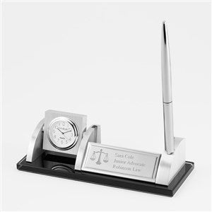 Engraved Logo Spinning Clock and Pen Stand  - 48468