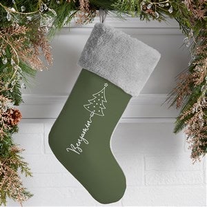 Scripted Christmas Tree Personalized Grey Faux Fur Christmas Stockings