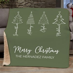 Scripted Christmas Tree Personalized Sherpa Fleece Blanket - 50x60