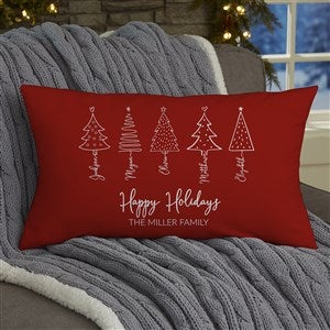Scripted Names Personalized Christmas Tree Velvet Lumbar Pillow
