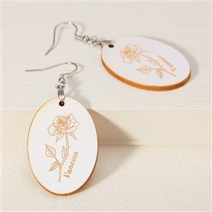 Birth Month Flower Personalized Wood Dangle Earring - 48644