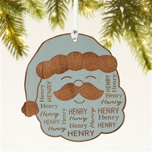 Santa Repeating Name Personalized Wood Ornament- Blue Stain
