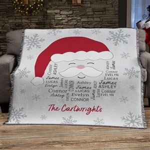Santa Repeating Name Personalized Christmas Woven Throw Blanket - 56x60