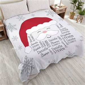Santa Repeating Name Personalized Christmas Plush Fleece Blanket - Queen