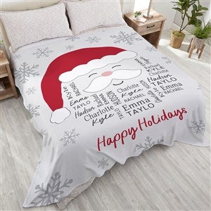 Santa Repeating Name Personalized Christmas Plush Fleece Blanket - King