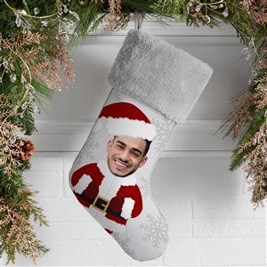 Christmas Character Personalized Photo Grey Faux Fur Christmas Stockings