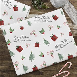 Watercolor Christmas Icons Personalized Wrapping Paper Roll - 18ft Roll
