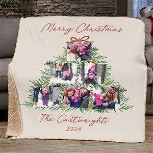 Holiday Moments Personalized Christmas Photo Sherpa Fleece Blanket - 50x60