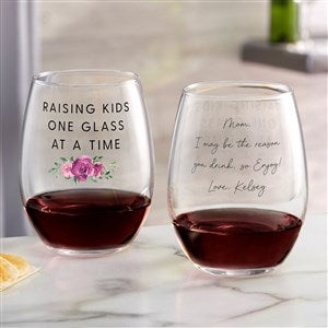 Raising Kids Personalized Mom  Stemless Wine Glass