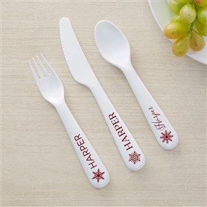 Christmas Snowflake Repeating Name Personalized Kids Utensil Set