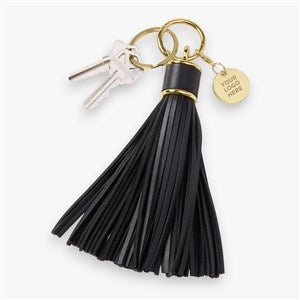 Engraved Company Black Leather Tassel Keychain & Bag Tag  - 49038